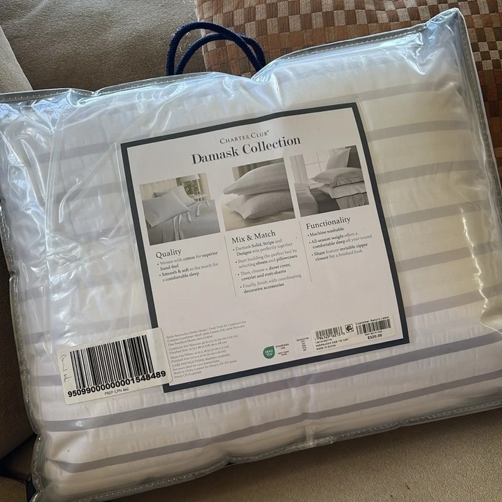 Brand New Charter Club Damask Designs Seersucker Ombre Stripe Comforter Set